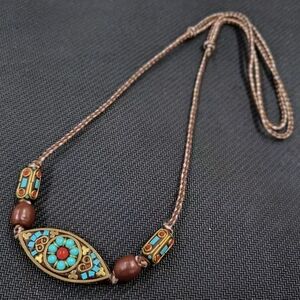 Bohemian Beaded Necklace with Turquoise and Brown Accents